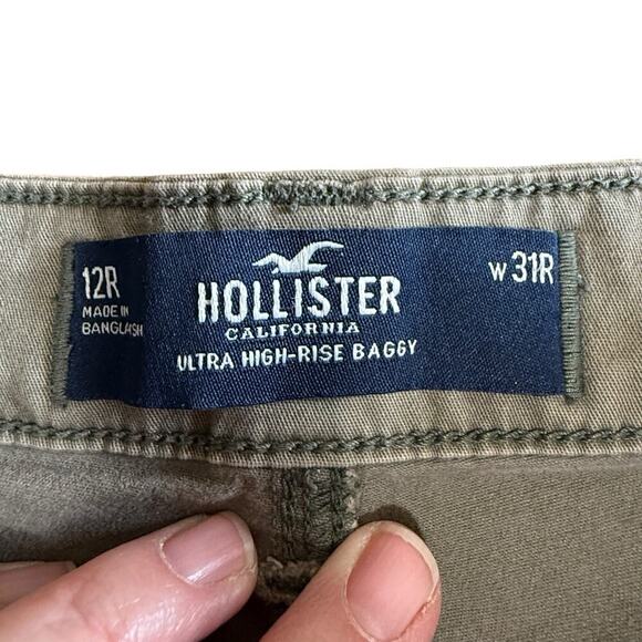 Hollister Cargo Pants Ultra High-Rise Baggy Green Womens 12R Wide Leg Grunge - Picture 5 of 13